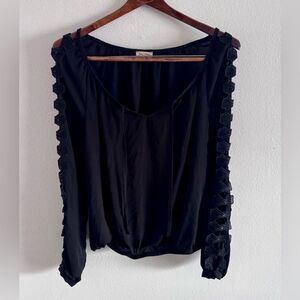 Lily White Semi-Sheer Blouse Black Open Bow Sleeve Whimsy Goth Size Medium Witch